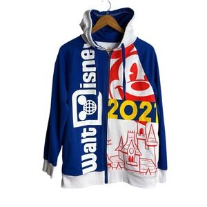Disney Mens Hoodie Medium Blue Colorblock 2021 Full Zip Hoodie Mickey Mouse